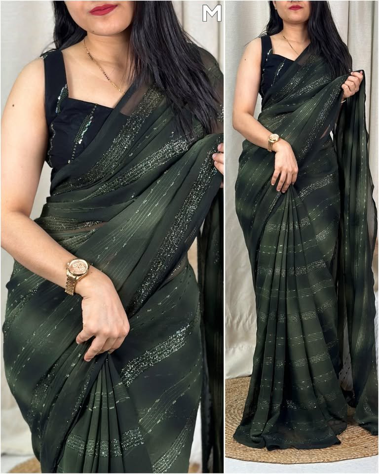 Designer saree with blooming georgette blouse fabric