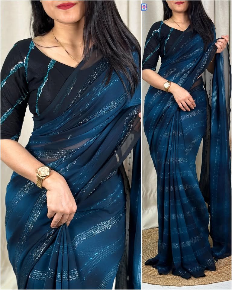Designer saree with blooming georgette blouse fabric