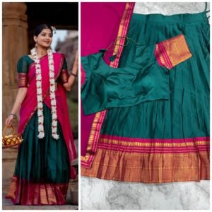 Emerald green Kanchi Cotton Silk Lehenga with Zari Weaving Work