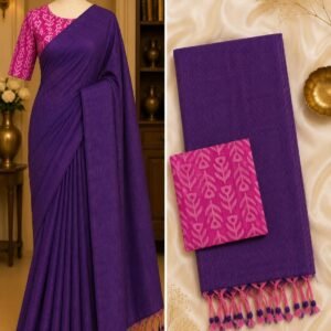 Violet Handloom Khadi Cotton Saree with Printed Blouse