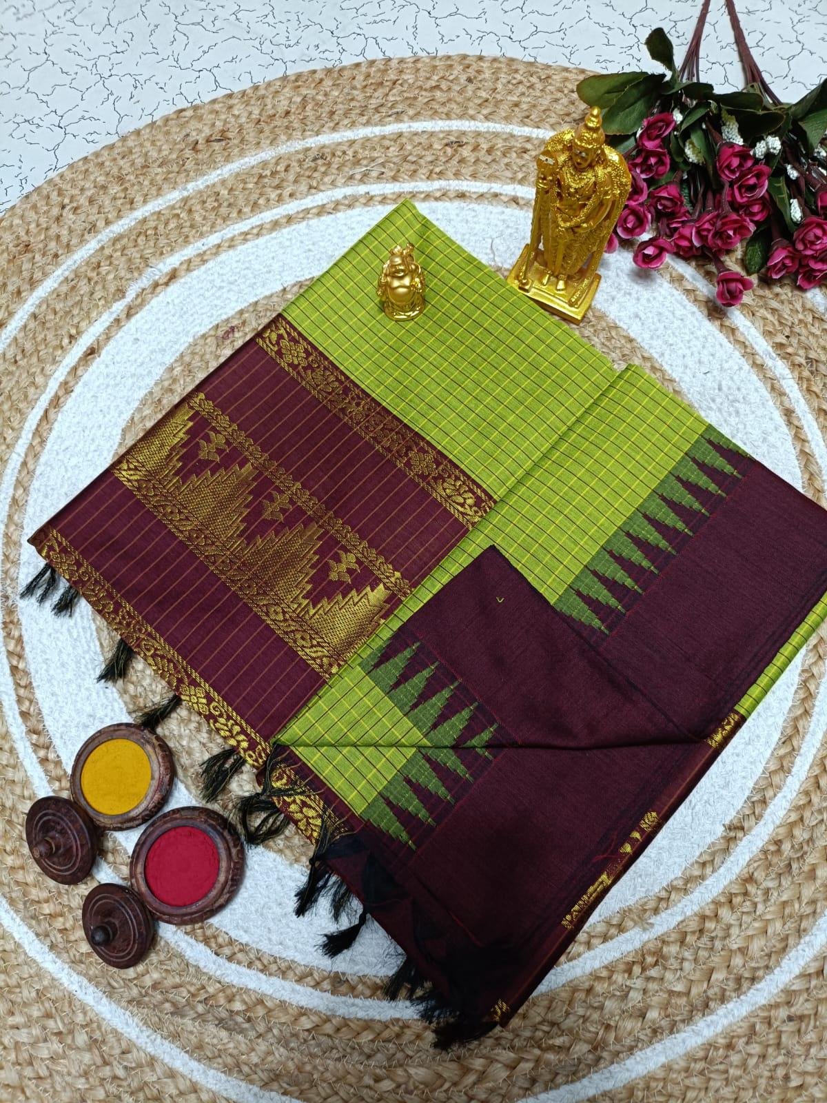 Kalyani cotton Gadwal Paithani saree with zari pallu and contrast blouse