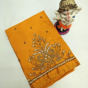 Butter Silk blouse material featuring detailed handmade Aari work
