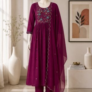 Drishti Chanderi kurta set with coordinating bottom and monochrome dupatta