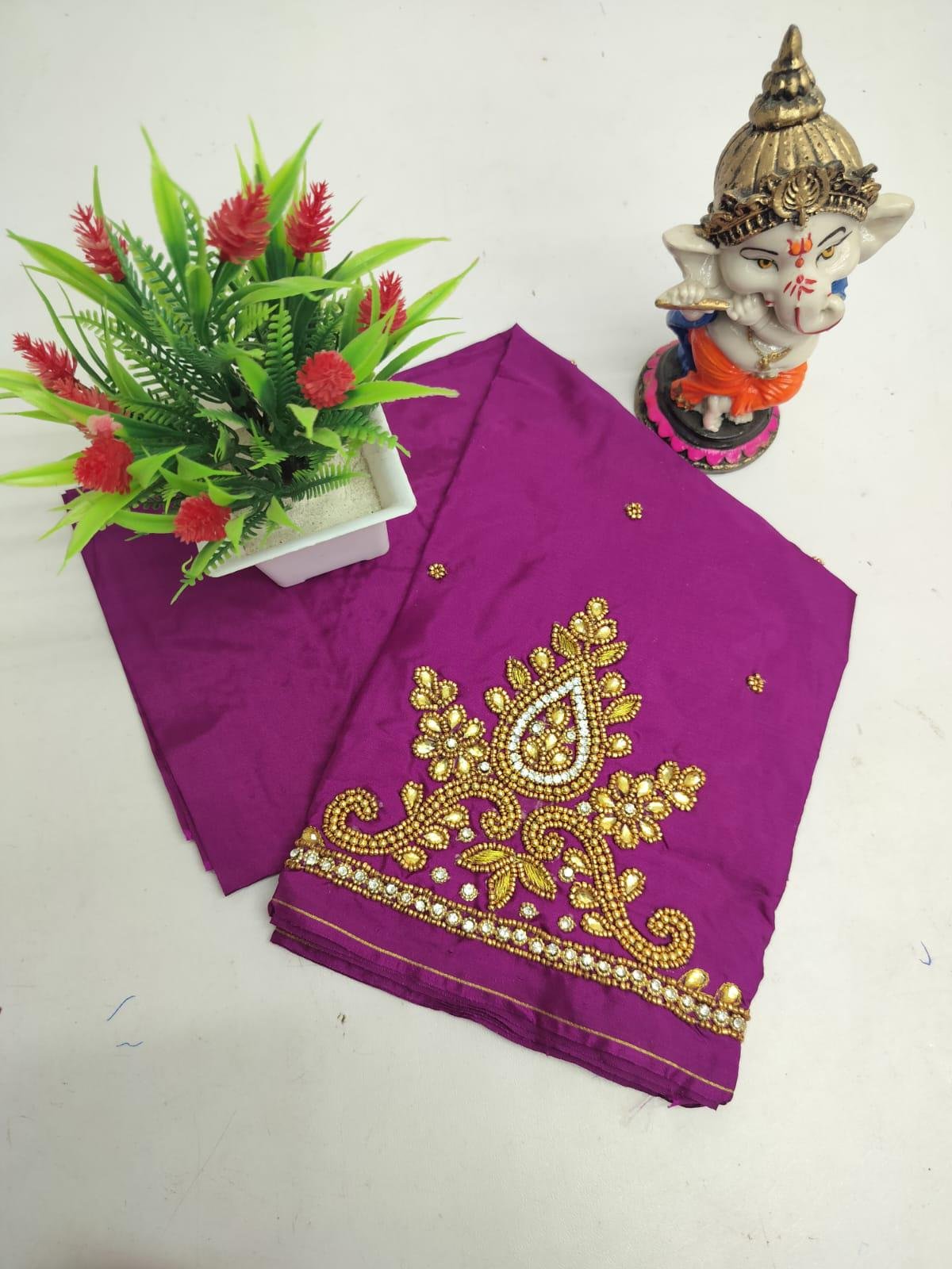Three-quarter sleeve Aari work blouse design